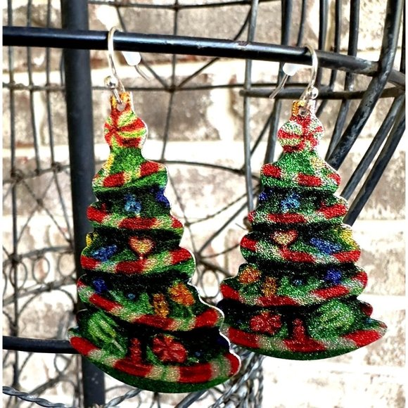 Old Fashioned Christmas Tree Earrings Handmade Jewelry  Dangle Hooks New… - Picture 1 of 12